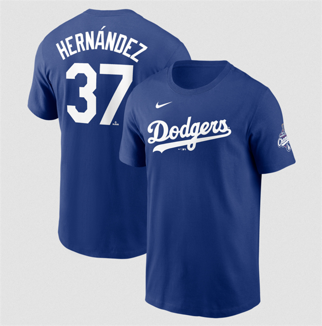 Men's Royal Los Angeles Dodgers #37 Teoscar Hernández 2025 World Series Champions Name & Number T-Shirt